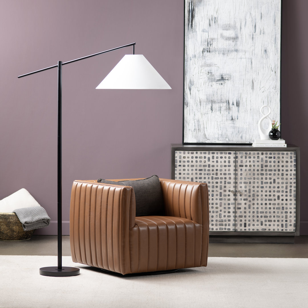 68.25" Steel Floor Lamp With White Linen Shade